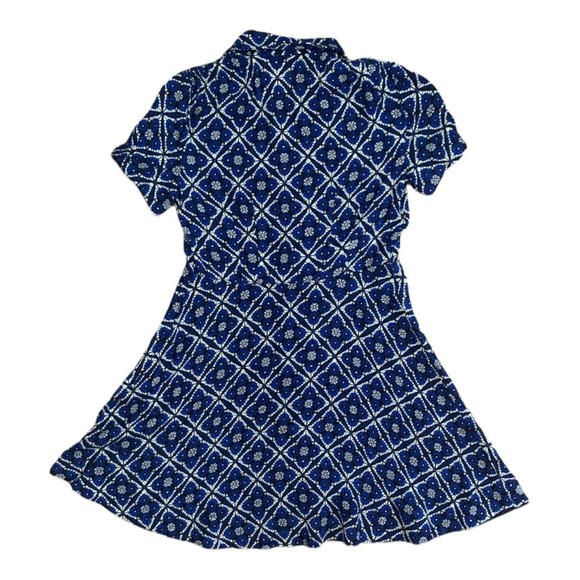 Free People Blue White Geometric Boho Mini Day Dress Button Up Size 0 - Picture 4 of 10